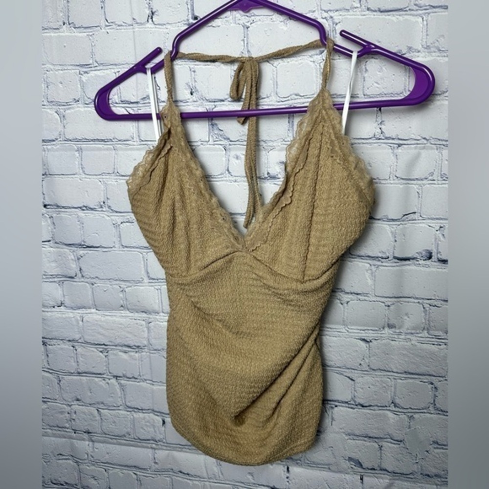 Tan camisole top with lace design